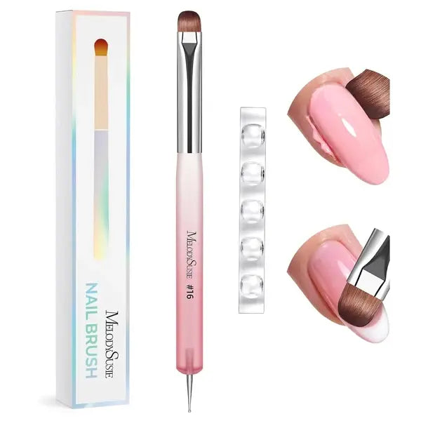 Dual-Ended French Nail Brush and Dotting Pen Set with Brush Holder - Size 