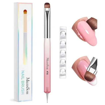 Dual-Ended French Nail Brush and Dotting Pen Set with Brush Holder - Size 