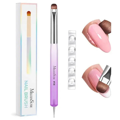 Dual-Ended French Nail Brush and Dotting Pen Set with Brush Holder - Size 