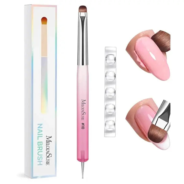Dual-Ended French Nail Brush and Dotting Pen Set with Brush Holder - Size 