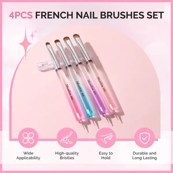 Dual-Ended French Nail Brush and Dotting Pen Set with Brush Holder - Size 