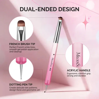 Dual-Ended French Nail Brush and Dotting Pen Set with Brush Holder - Size 