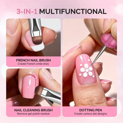 Dual-Ended French Nail Brush and Dotting Pen Set with Brush Holder - Size 