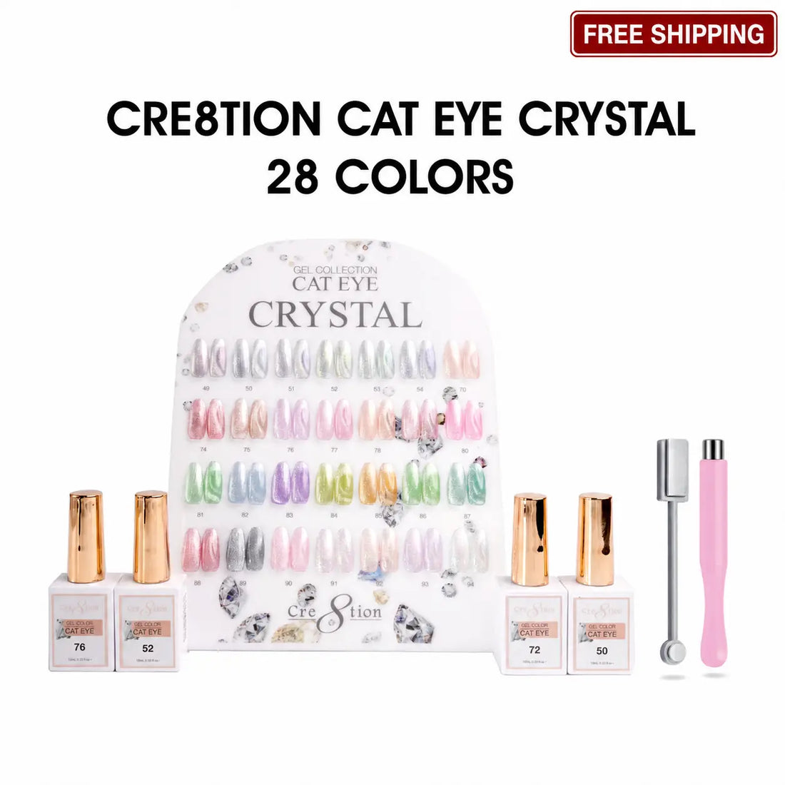 Cre8tion Crystal Cat Eye Gel Set - 28 Colors, 0.5 fl oz Each