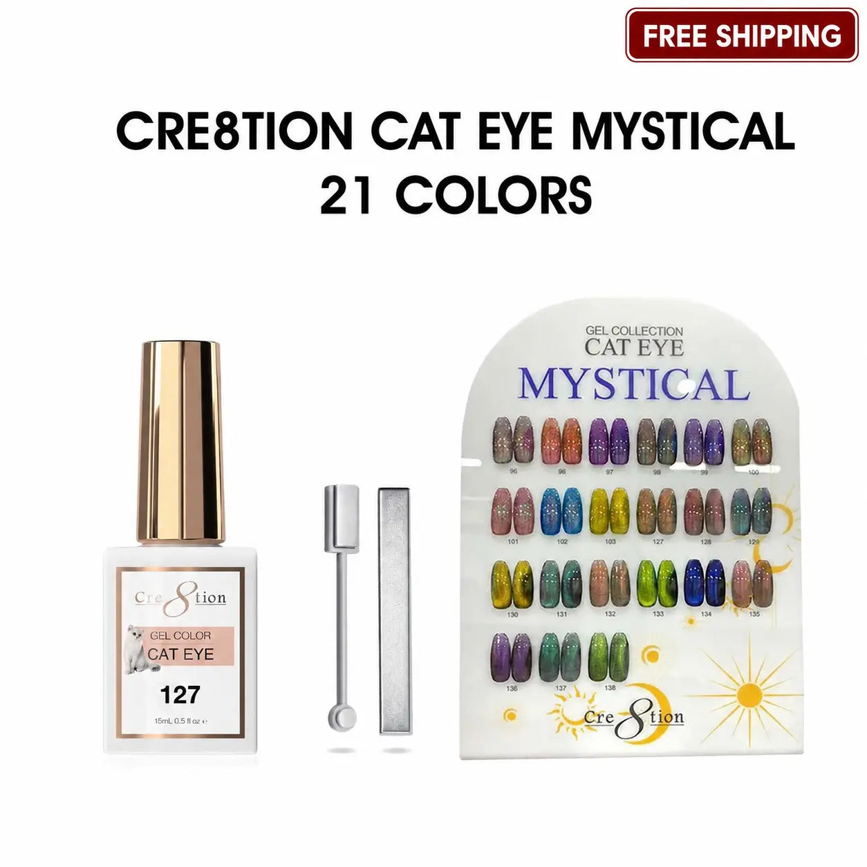 Cre8tion Mystical Cat Eye Gel Set - 21 Colors, 0.5 fl oz Each