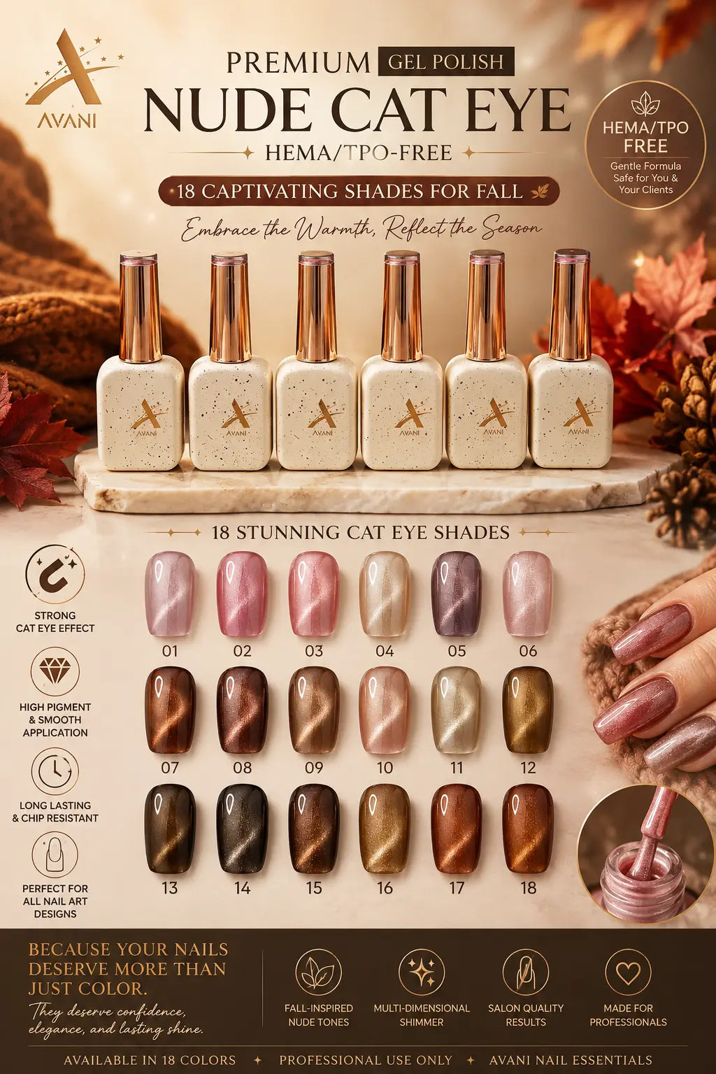 AVANI Premium Cateye Gel Fall Collection Nude Shades HEMA/TPO-Free (18 colors)