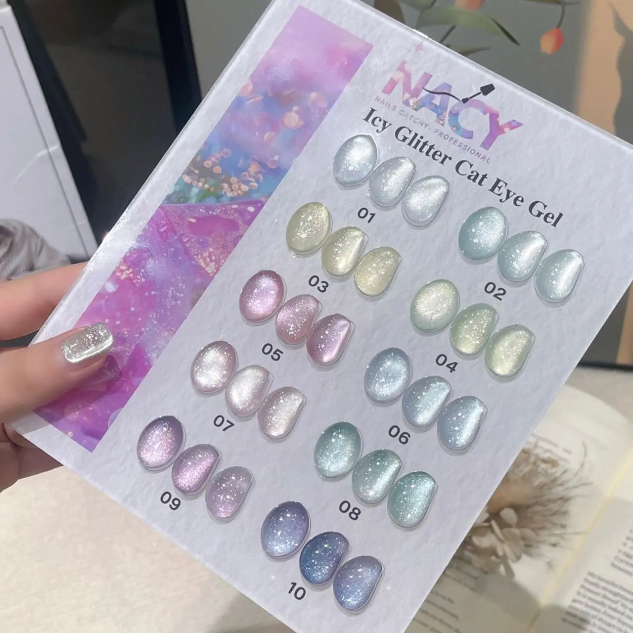 Nacy Full Set Ice Glitter Cat Eye 10 Colors / Free Color Chart Display