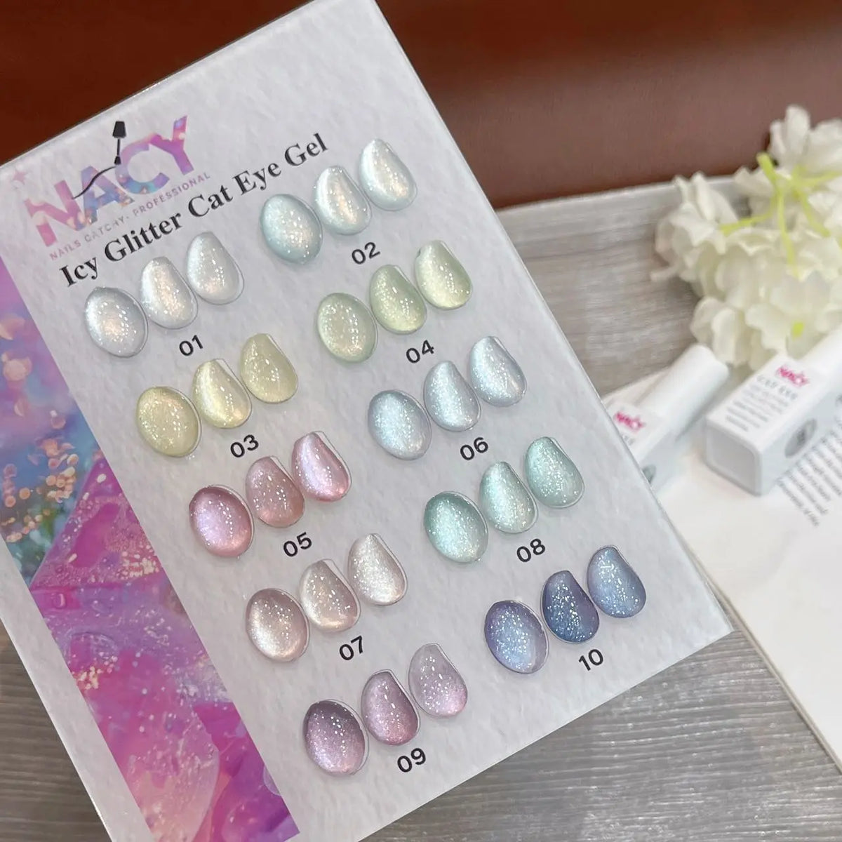 Nacy Full Set Ice Glitter Cat Eye 10 Colors / Free Color Chart Display