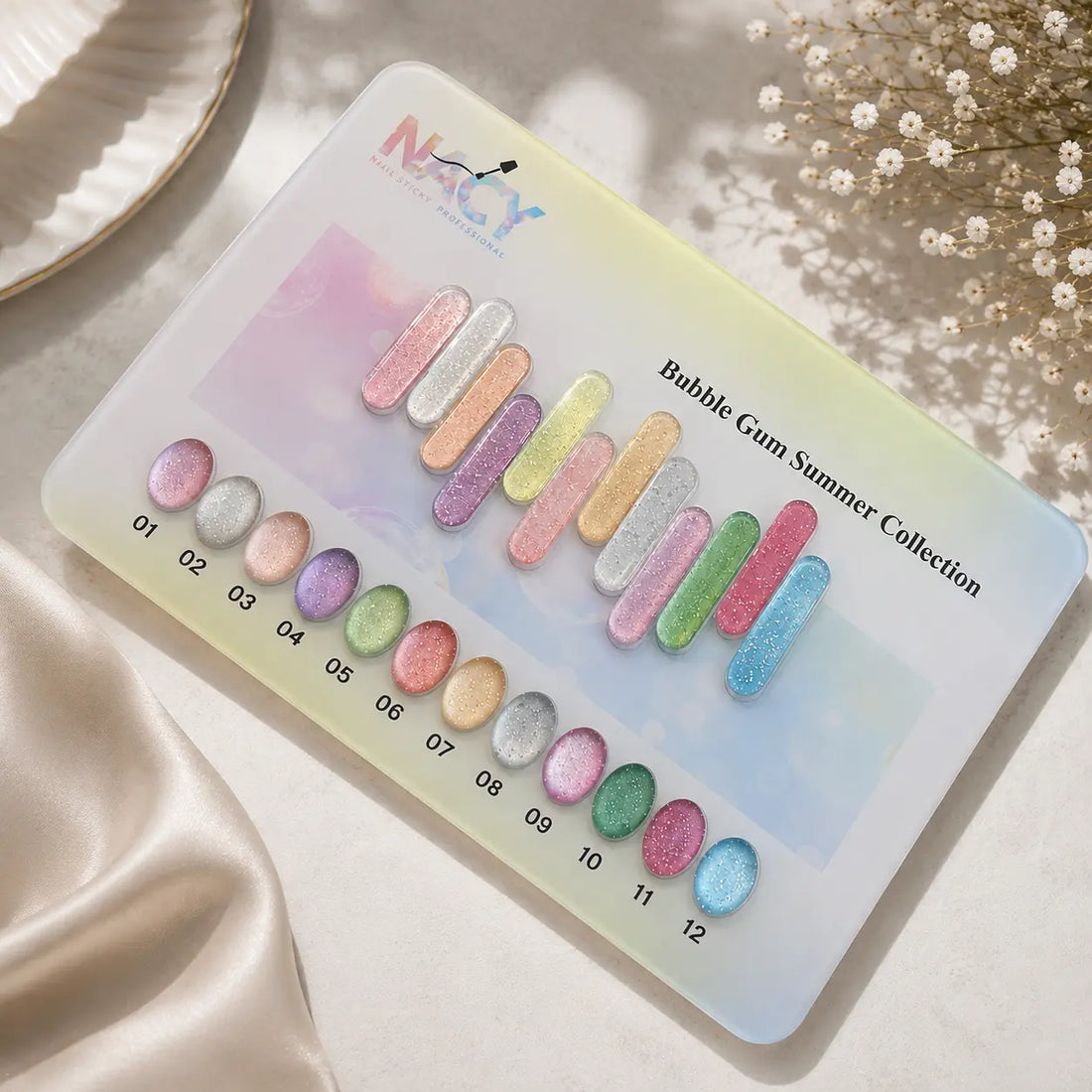 Full Set Nacy Bubble Gum Cat Eye Gel 0.5oz - 12 Colors / Free Chart Display & Magnet