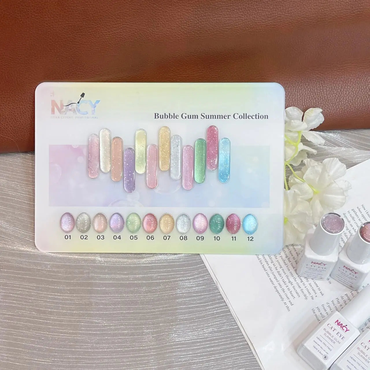 Full Set Nacy Bubble Gum Cat Eye Gel 0.5oz - 12 Colors / Free Chart Display &amp; Magnet