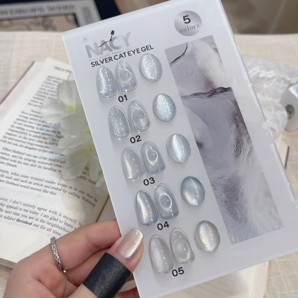 Nacy Silver Moon Cat Eye Gel set 5 Colors / W Color Chart