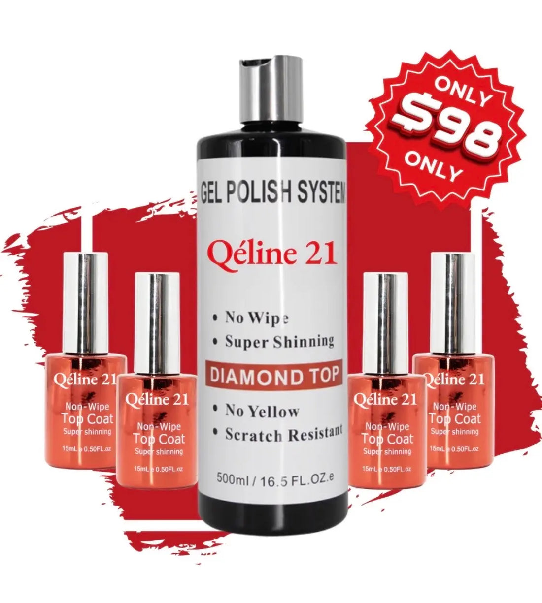 Qéline21 Diamond No-Wipe Top Coat Refill - 16.5 fl oz (500 mL)