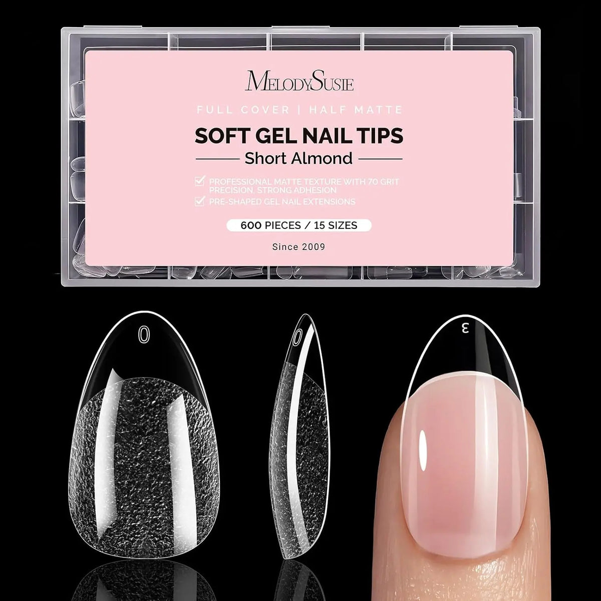 MelodySusie Clear Acrylic, Half Matte Press on Nail and Toenail Tips - 600Pcs
