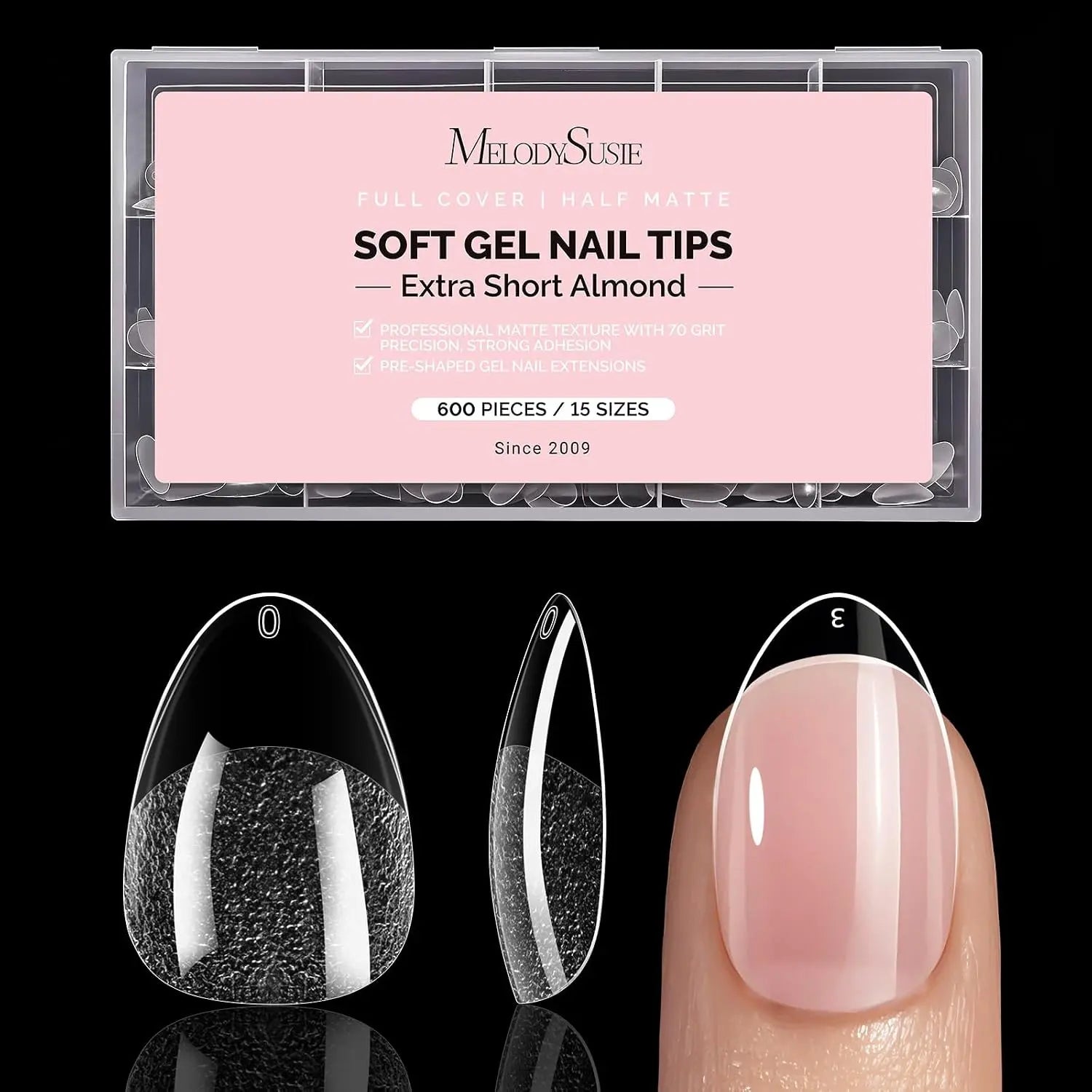 MelodySusie Clear Acrylic, Half Matte Press on Nail and Toenail Tips - 600Pcs