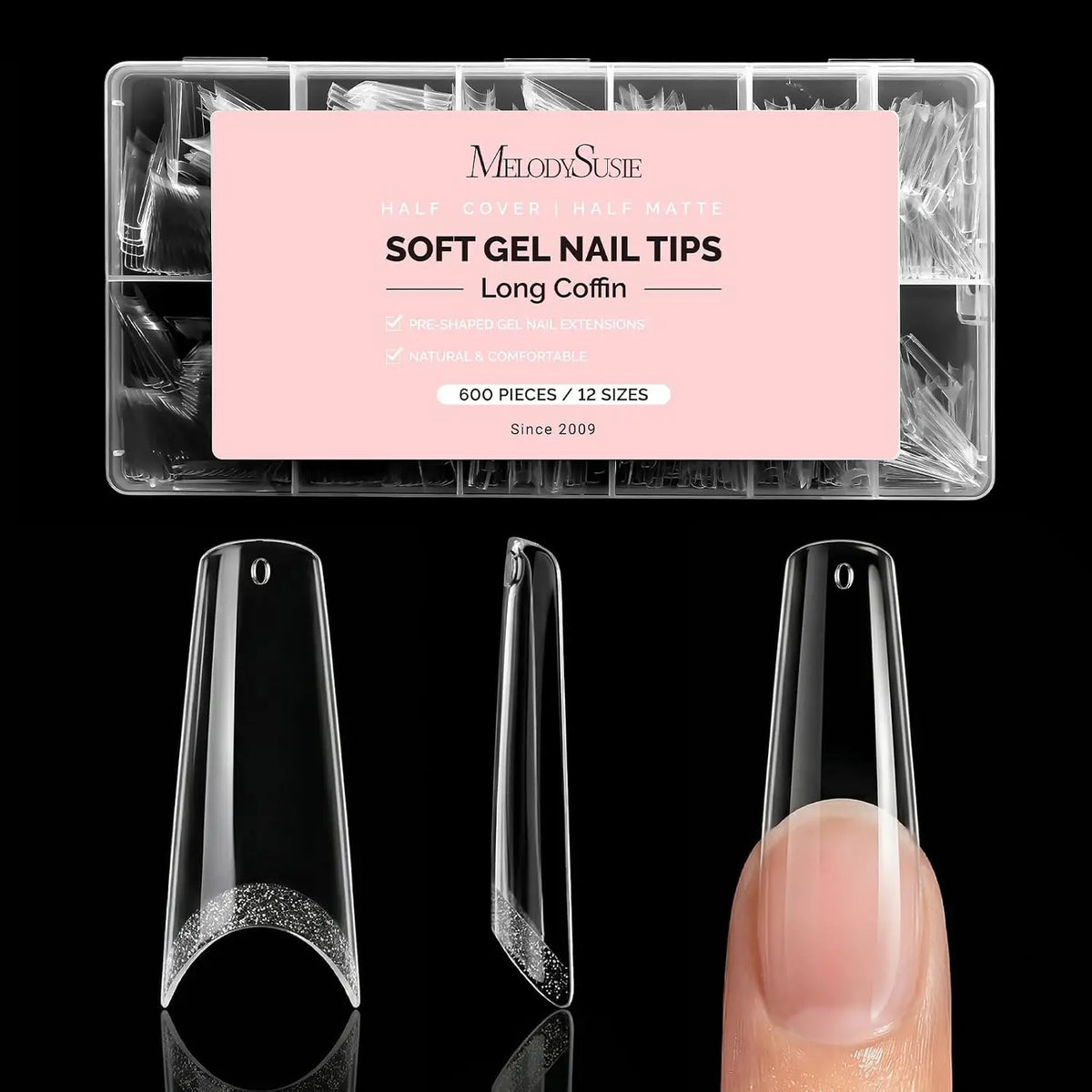 MelodySusie Clear Acrylic, Half Matte Press on Nail and Toenail Tips - 600Pcs