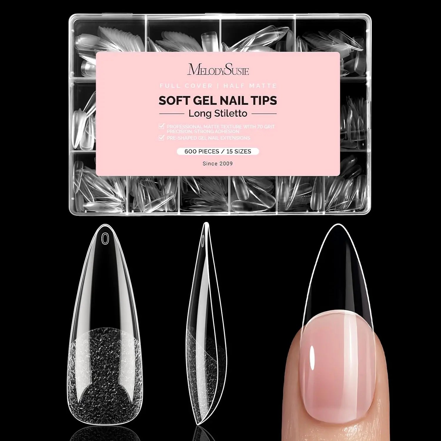 MelodySusie Clear Acrylic, Half Matte Press on Nail and Toenail Tips - 600Pcs
