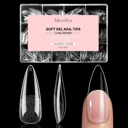 MelodySusie Clear Acrylic, Half Matte Press on Nail and Toenail Tips - 600Pcs