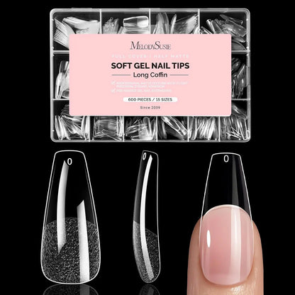 MelodySusie Clear Acrylic, Half Matte Press on Nail and Toenail Tips - 600Pcs