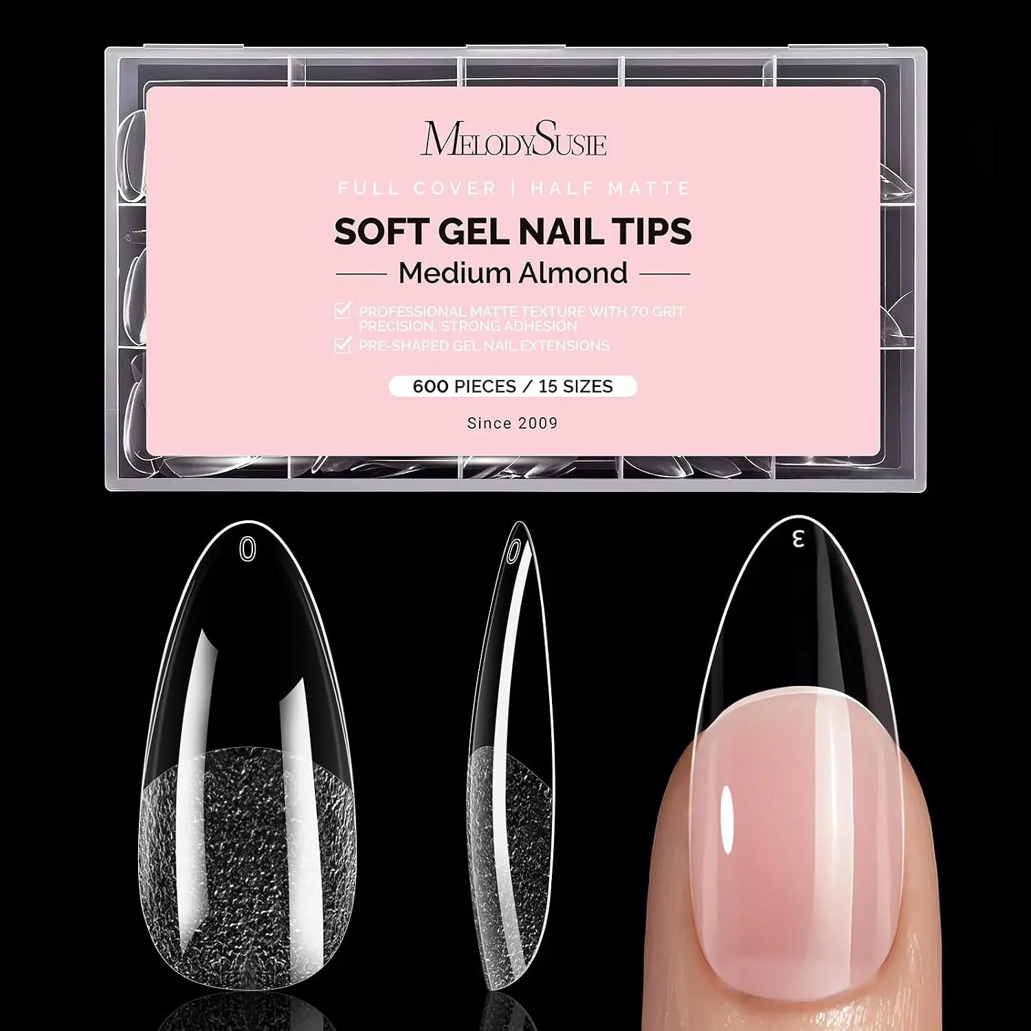 MelodySusie Clear Acrylic, Half Matte Press on Nail and Toenail Tips - 600Pcs