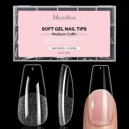 MelodySusie Clear Acrylic, Half Matte Press on Nail and Toenail Tips - 600Pcs