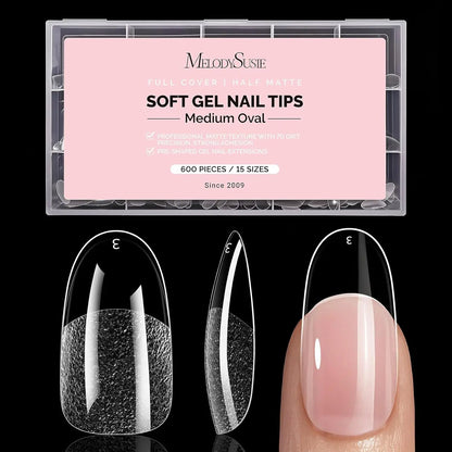 MelodySusie Clear Acrylic, Half Matte Press on Nail and Toenail Tips - 600Pcs