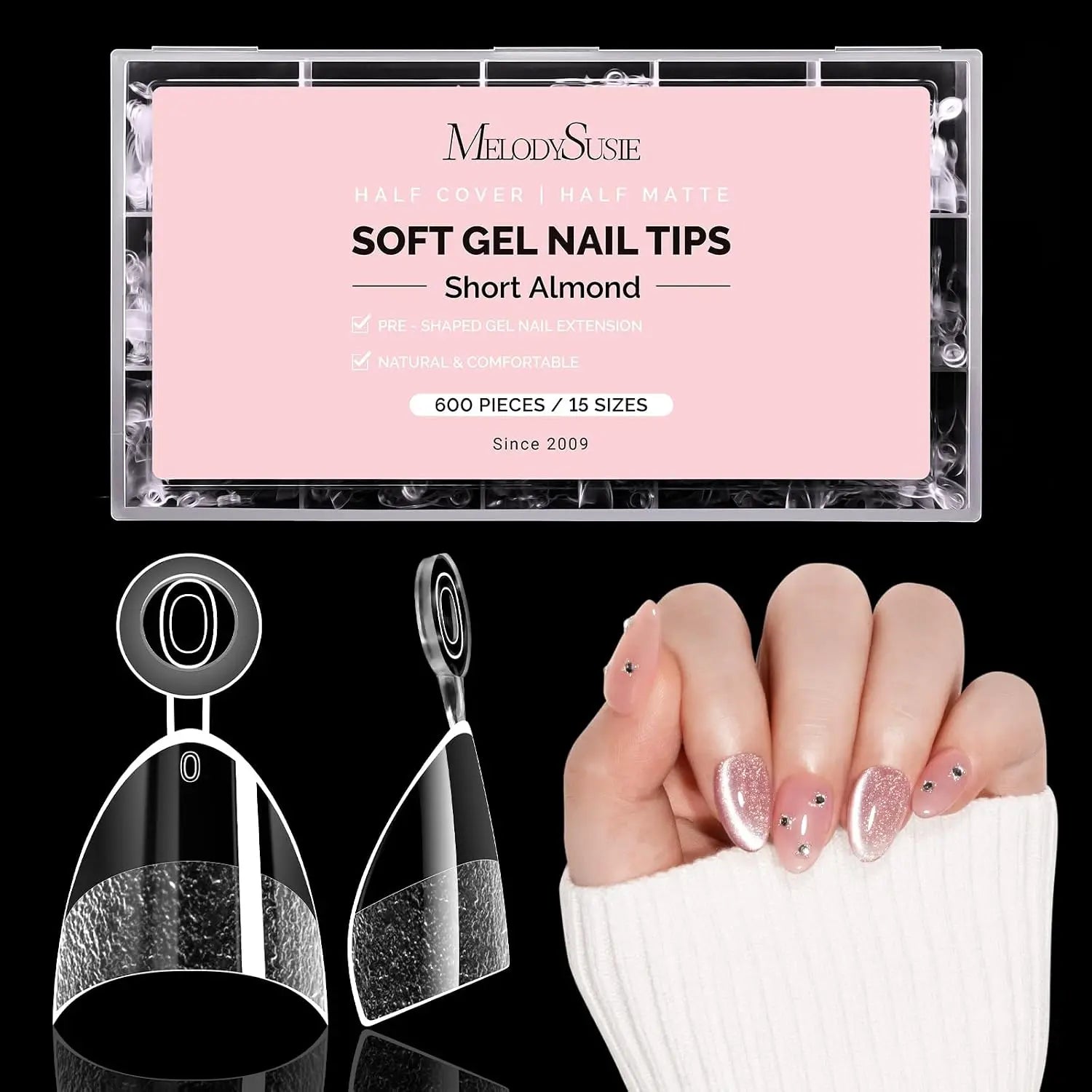 MelodySusie Clear Acrylic, Half Matte Press on Nail and Toenail Tips - 600Pcs