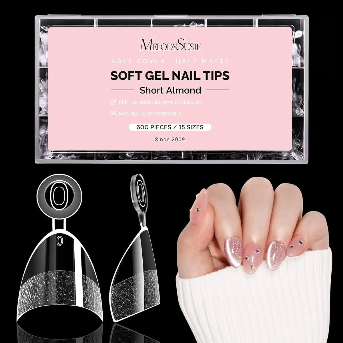 MelodySusie Clear Acrylic, Half Matte Press on Nail and Toenail Tips - 600Pcs