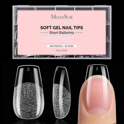 MelodySusie Clear Acrylic, Half Matte Press on Nail and Toenail Tips - 600Pcs