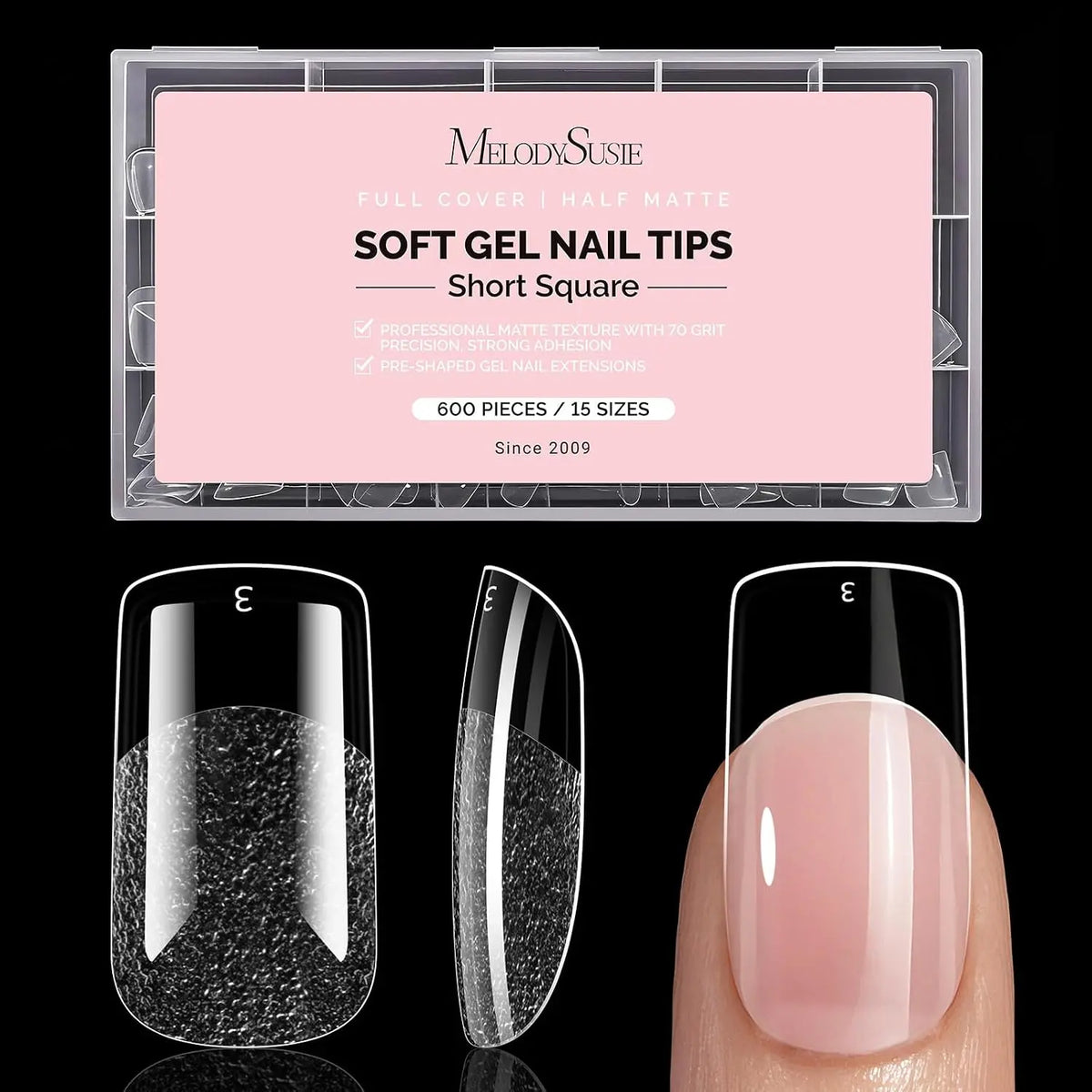 MelodySusie Clear Acrylic, Half Matte Press on Nail and Toenail Tips - 600Pcs