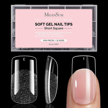 MelodySusie Clear Acrylic, Half Matte Press on Nail and Toenail Tips - 600Pcs
