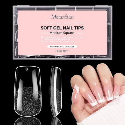 MelodySusie Clear Acrylic, Half Matte Press on Nail and Toenail Tips - 600Pcs