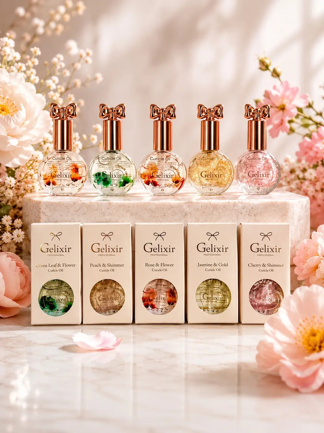GELIXIR Flower Cuticle Oil with Brush 0.5oz (5 scents) - Perfect idea for holiday gift