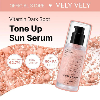 VELY VELY Vitamin Dark Spot Tone-Up Sun Serum, SPF 50+ PA++++ Broad Spectrum Facical Sunscreen Lightweight, Non-Sticky, No-Pilling Evens Out Skin Tone for Sensitive Skin 30ml/1.01 oz