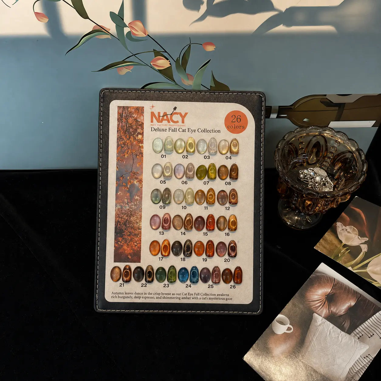 Full Set Nacy Deluxe Fall Cat Eye 26 Colors 0.5oz / Free Display Chart w Magnet &amp; Top Coat
