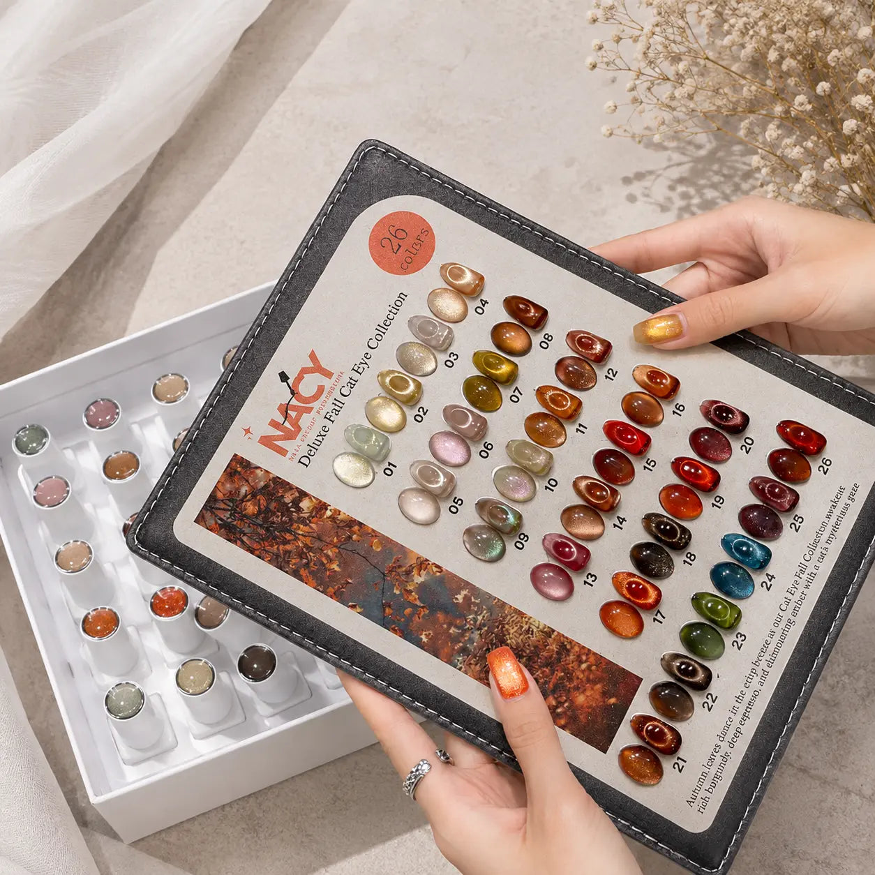 Full Set Nacy Deluxe Fall Cat Eye 26 Colors 0.5oz / Free Display Chart w Magnet &amp; Top Coat