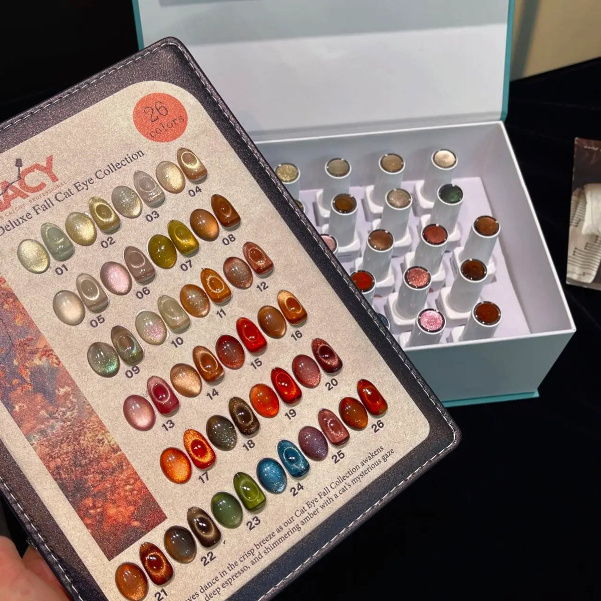 Full Set Nacy Deluxe Fall Cat Eye 26 Colors 0.5oz / Free Display Chart w Magnet &amp; Top Coat