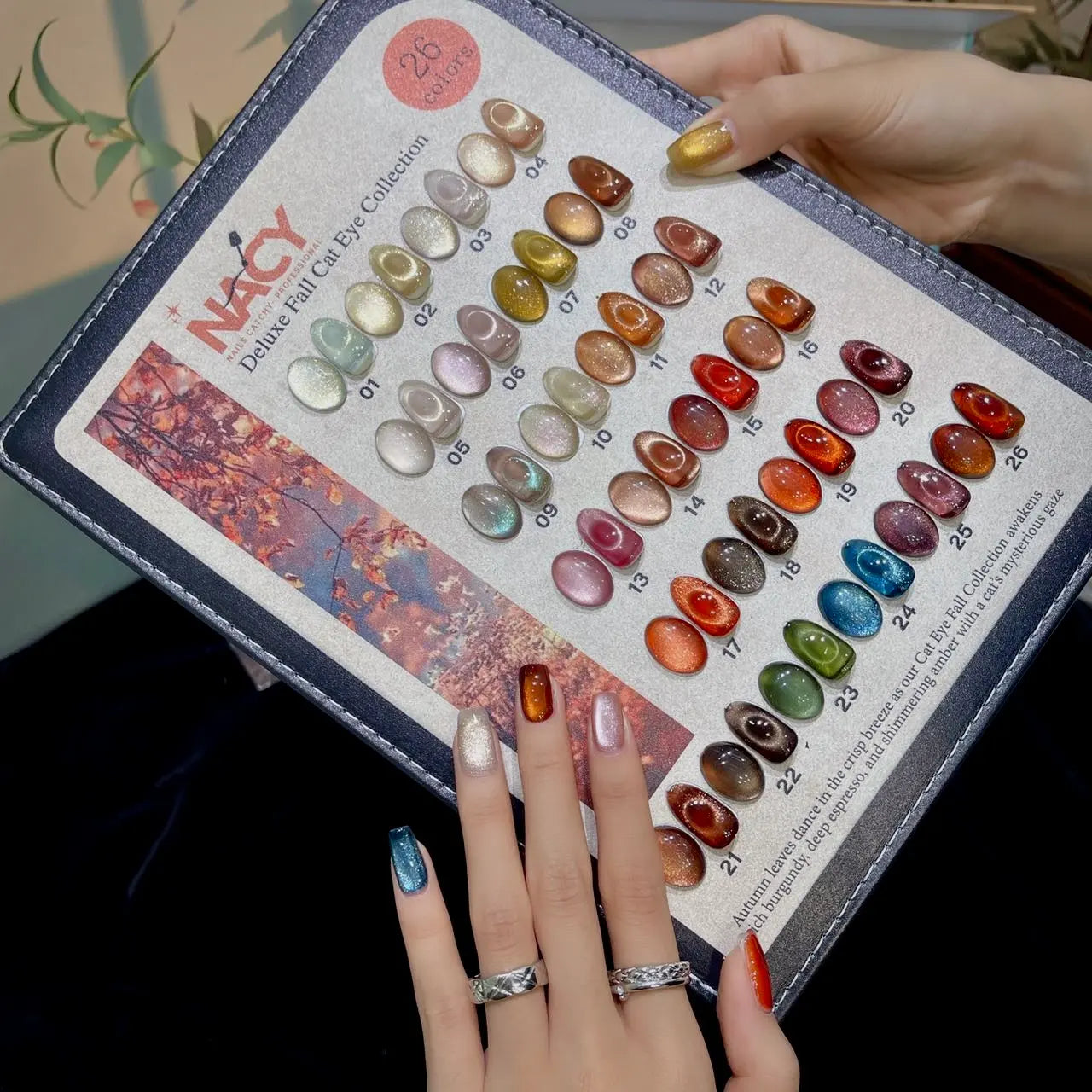 Full Set Nacy Deluxe Fall Cat Eye 26 Colors 0.5oz / Free Display Chart w Magnet &amp; Top Coat
