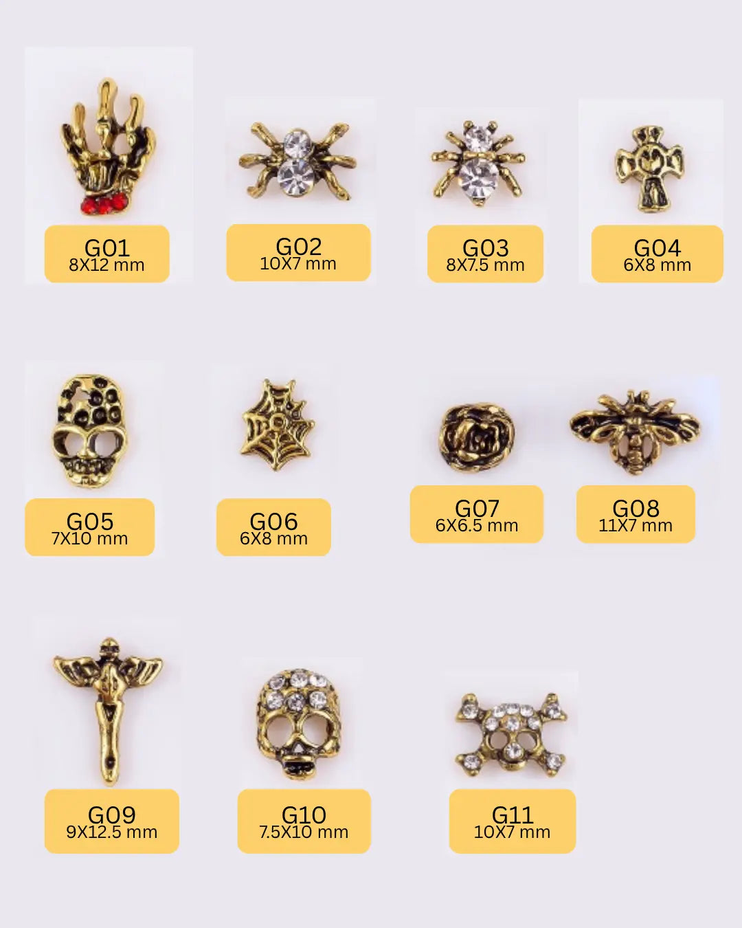 Halloween Metal Nail Charms Design Silver &amp; Gold in many styles (10pcs/bag)