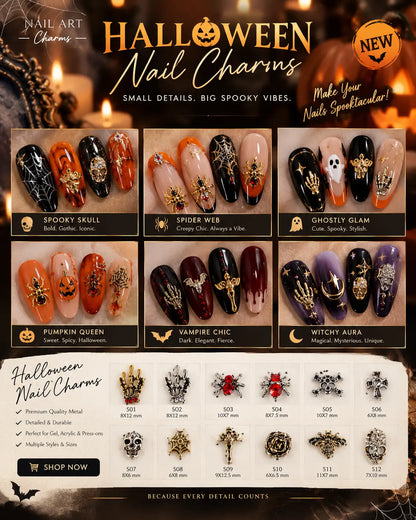 Halloween Metal Nail Charms Design Silver &amp; Gold in many styles (10pcs/bag)