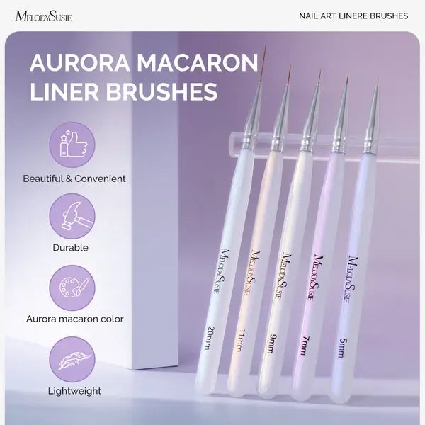 5Pcs Nail Art Liner Brushes - Sizes 5/7/9/11/20mm