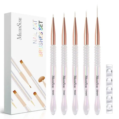5Pcs Nail Art Liner Brushes with Nail Brush Holder - Sizes 5/7/9/11/20mm