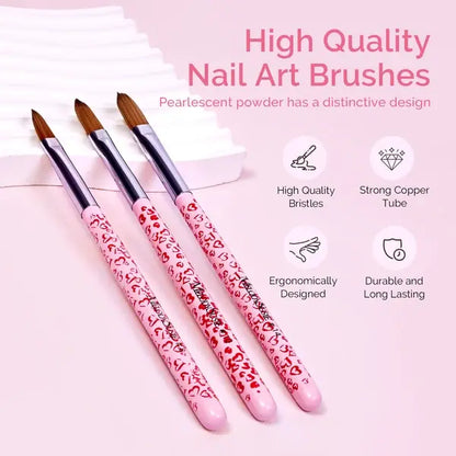 3Pcs Acrylic Nail Brush Set - Pink