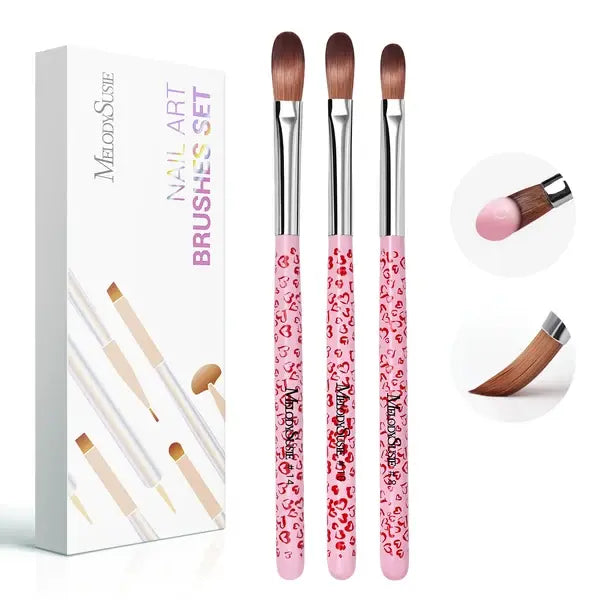 3Pcs Acrylic Nail Brush Set - Pink