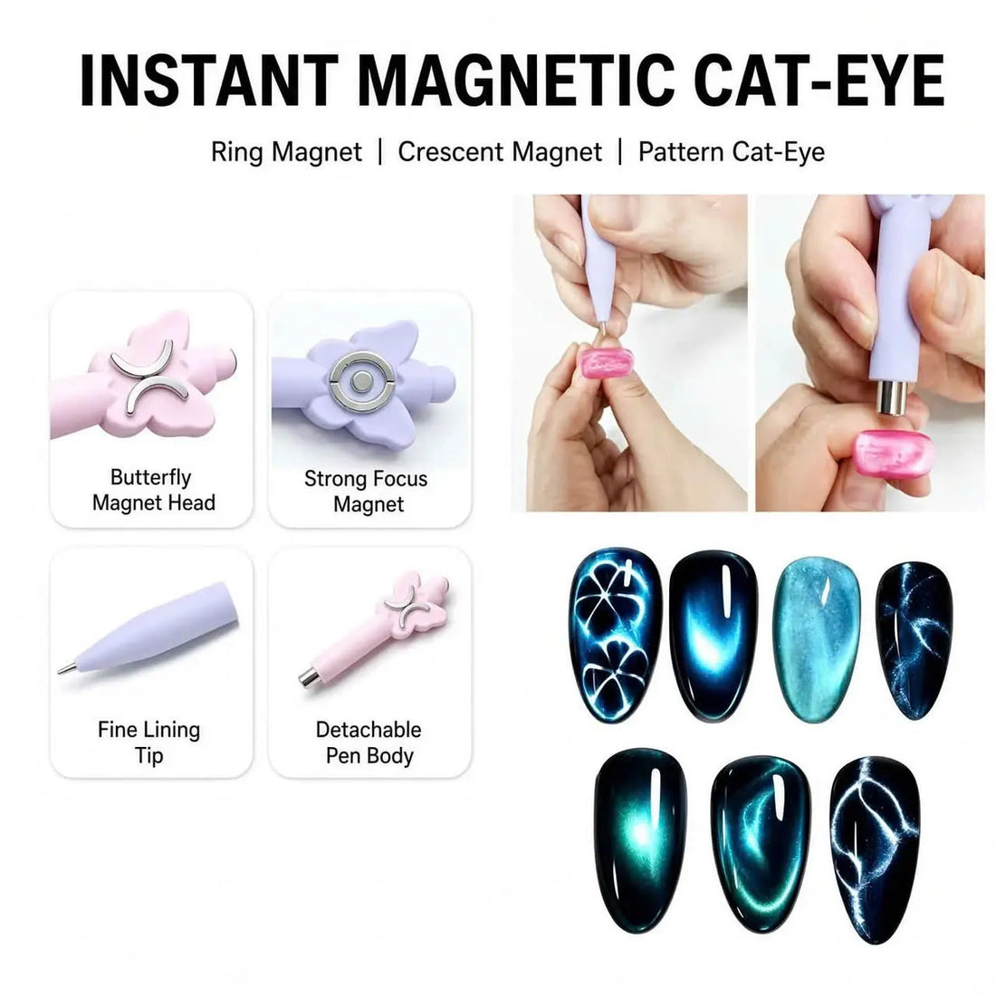 AU Nails Butterfly Cat-Eye Magnet Pen - 3-in-1 Pattern Tool