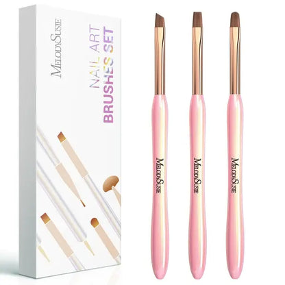 Nail Art Brushes Set 3Pcs-Flat/Oval/Angled