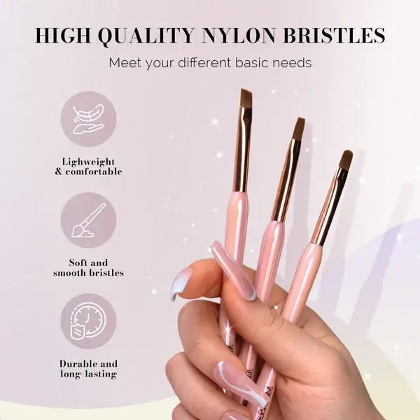 Nail Art Brushes Set 3Pcs-Flat/Oval/Angled
