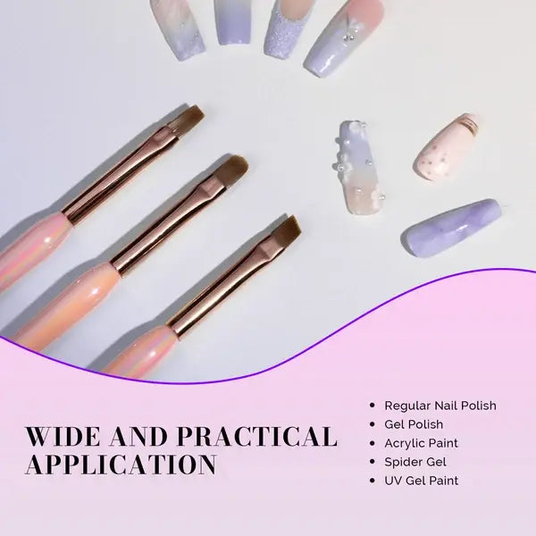 Nail Art Brushes Set 3Pcs-Flat/Oval/Angled