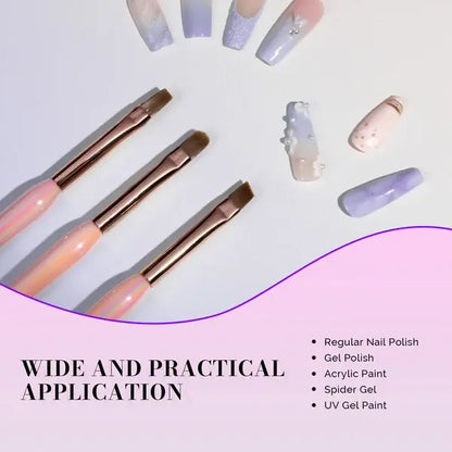 Nail Art Brushes Set 3Pcs-Flat/Oval/Angled