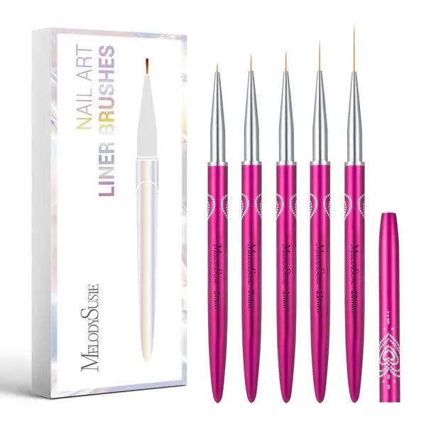 Nail Art Liner Brushes 5Pcs - Rose Pink