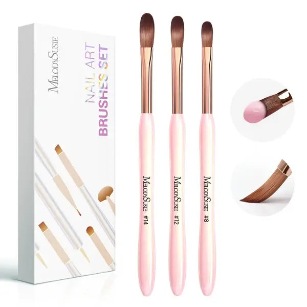 New Acrylic Nail Brush Set 3Pcs - Pink